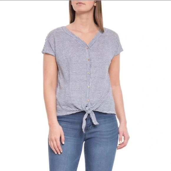 Rachel zoe linen button tie shirt striped in Women size large - Picture 1 of 7